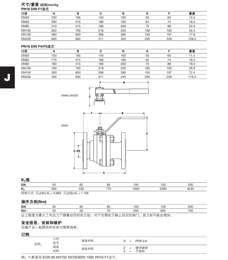 斯派莎克M31S ISO全通徑球閥尺寸重量