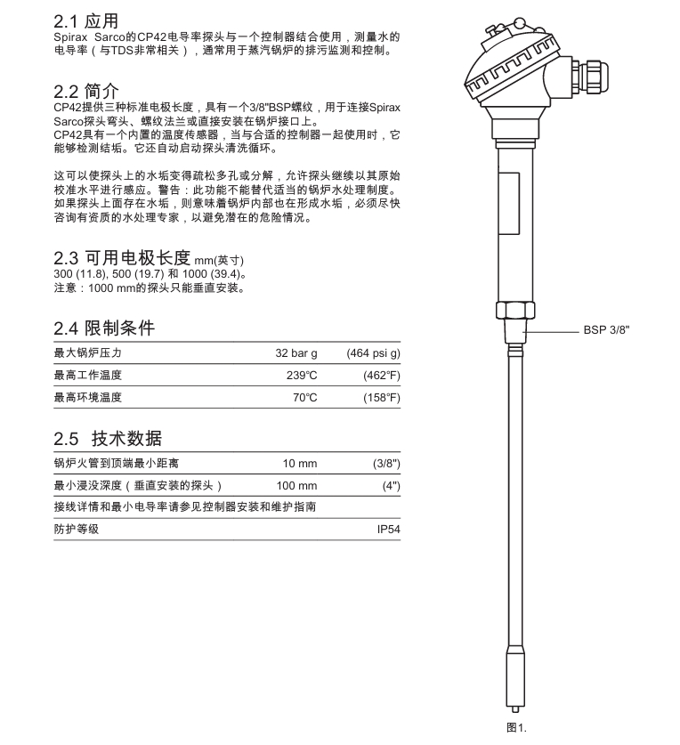 斯派莎克CP42電導(dǎo)率感應(yīng)器技術(shù)參數(shù)